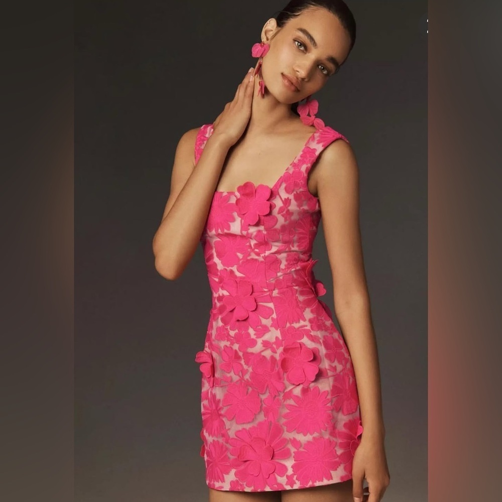 Helsi Anthropologie Belen Floral Appliqué Cocktail Minidress in Garden Pink XS - Picture 2 of 10